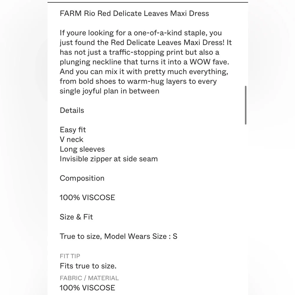 Farm Rio Red Delicate Leaves Maxi Dress Size Medium - Picture 10 of 12
